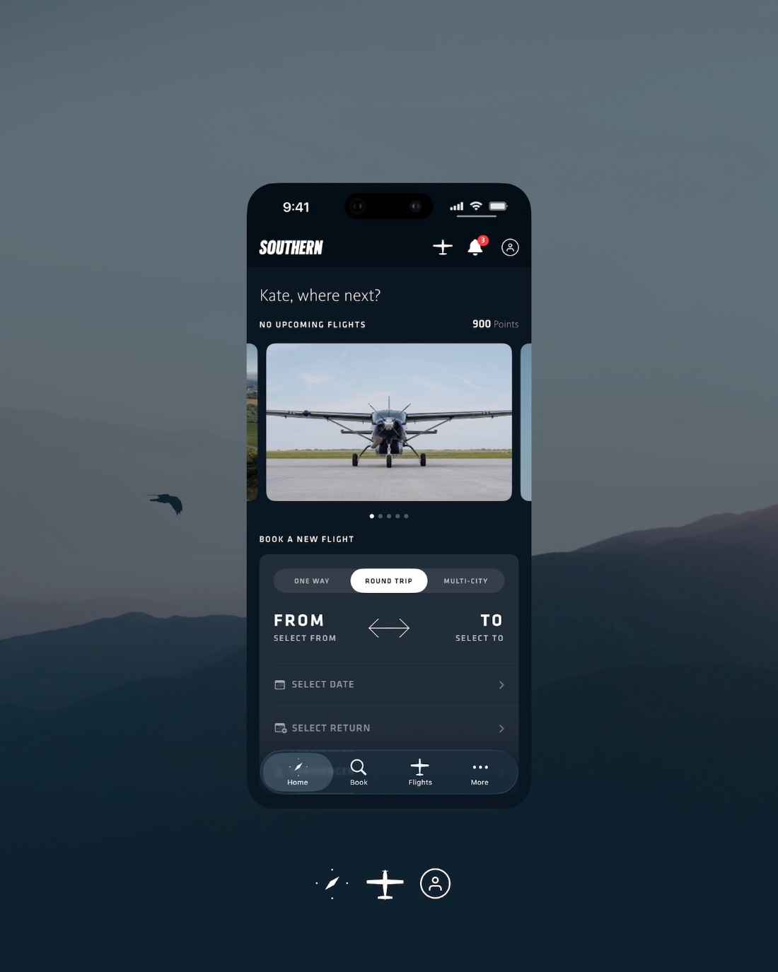 The Southern Airways Express app on a phone